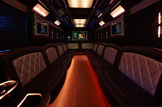 Inside a limo bus rental in West Lafayette, Indiana